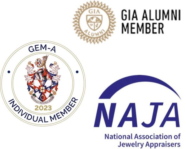 Logos of GIA, Gem-A and NAJA