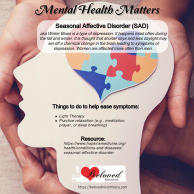 Informative graphic on Seasonal Affective Disorder and ways to ease symptoms.