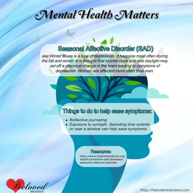 Informative graphic on Seasonal Affective Disorder and ways to ease symptoms.