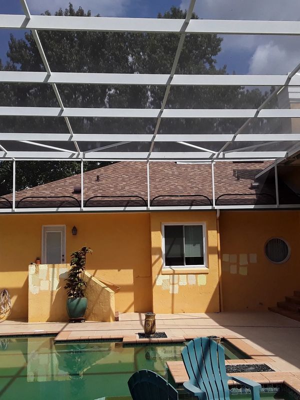 Clogged gutter no access pool screen, Zipper screens installed