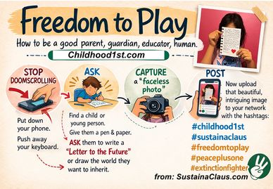 Illustration encouraging parents to engage children with letter writing and photography.