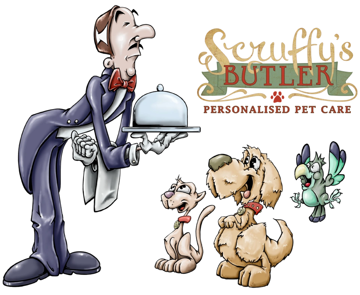 Scruffy's Butler Logo, pet butler, cat sitter,  dog sitter, pet sitter, dog walker, dog walking