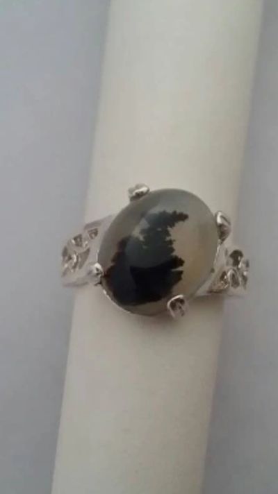Montana Agate Ring with a hand cut and polished cabochon by Beverly Jenkins