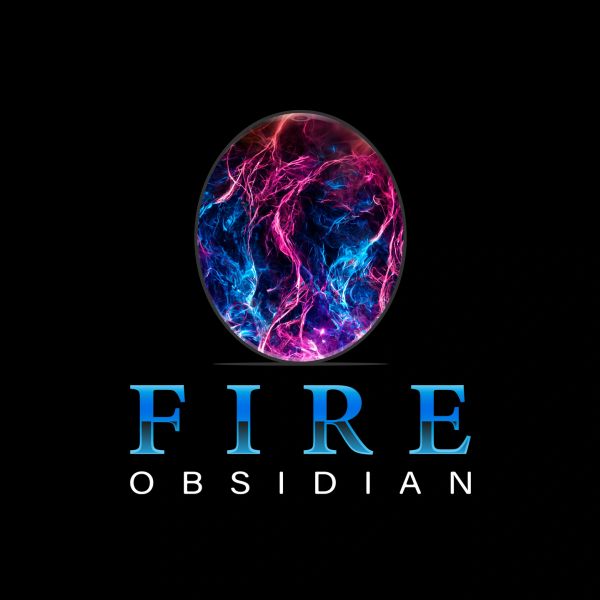 Vibrant blue and pink fire inside an obsidian stone with "FIRE OBSIDIAN" text.