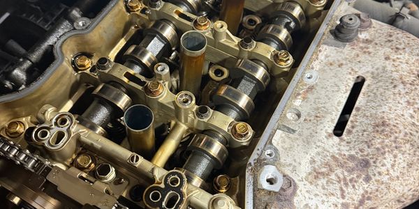 Close-up of a car engine's internal components.