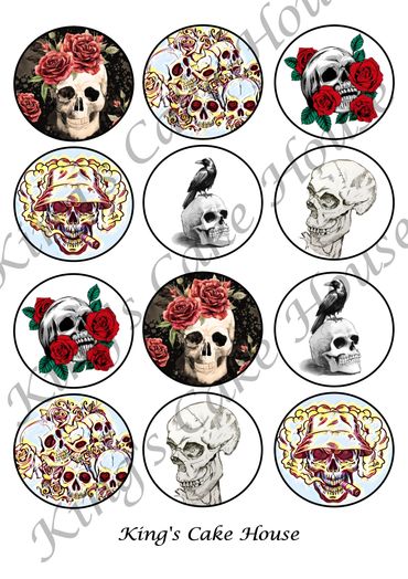 skull and roses tattoo themed cupcake toppers delivered post