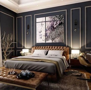 luxury bedroom design with leather paneled bed