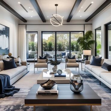 beige and black toned living room interior design