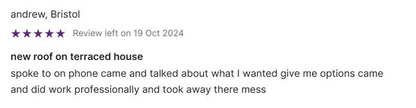 Positive customer review for a professional roofing service.