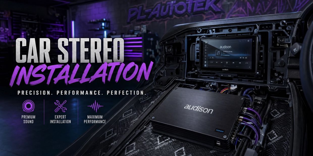 Update to: Professional car stereo installation in progress at PL-Autotek St Helens, showing Audison