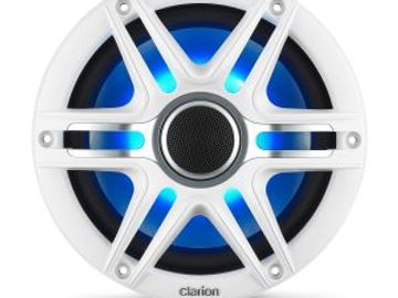 Clarion - 7.7inch Premium Marine RGB Coaxial Speakers w/White & Gun Metal Grilles