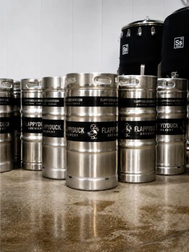 Metal beer kegs from Flappy Duck Brewery.