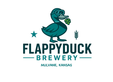 Logo of Flappy Duck Brewery with a duck holding hops.