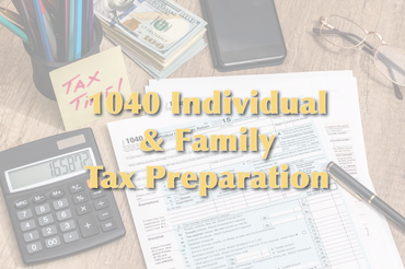 Tax preparation essentials with forms, calculator, cash, and pen on wooden desk.