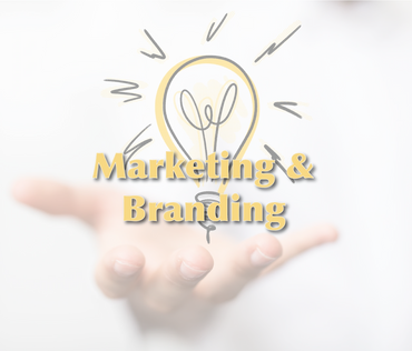 Hand holding a glowing light bulb with 'Marketing services & Branding' text overlay.