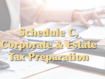 Person preparing corporate and estate tax documents with calculator and laptop.