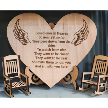 memorial heart with chairs engraved name