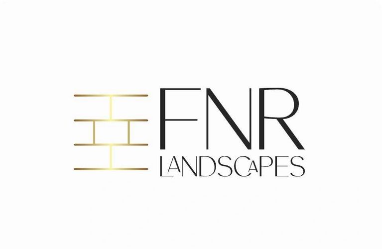 Logo for FNR Landscapes with a golden brick design.