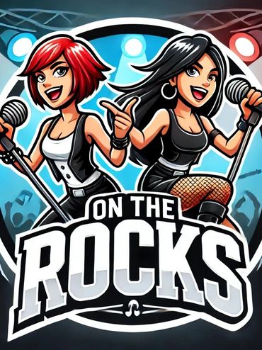 Cartoon rock singers performing on stage with vibrant spotlights and crowd.