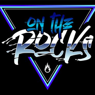 Graffiti-style text saying "On the Rolls" with blue and white gradient.