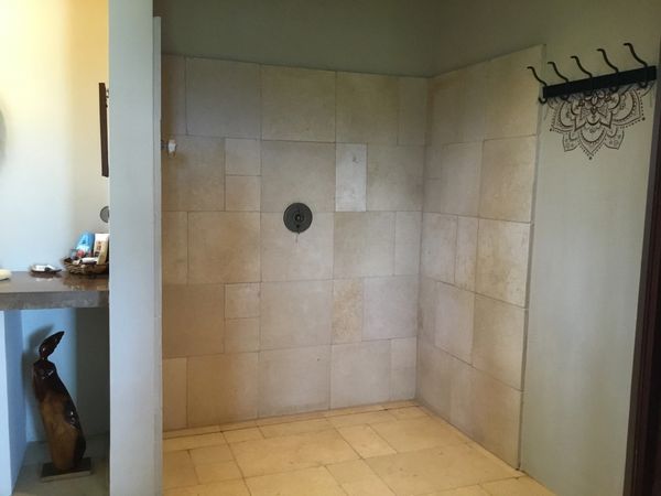 Open channel drain shower with 12” rain head