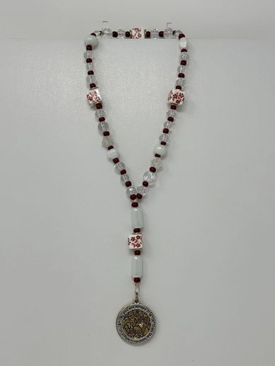 Protestant prayer beads, red floral cubes,  “when you smile, you are always brighter than the sun”
