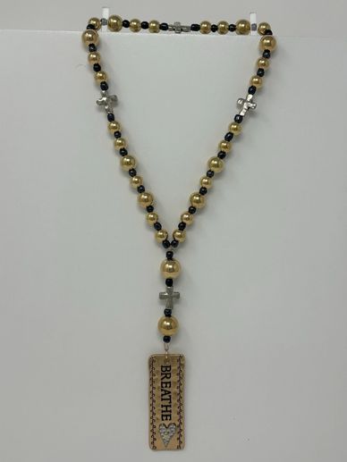 Protestant prayer beads, Silver cross beads, gold beads, hematite seed beads, “breathe” pendant