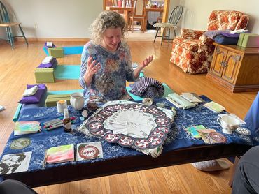 Katie doing Tea Meditation and Oracle Cards