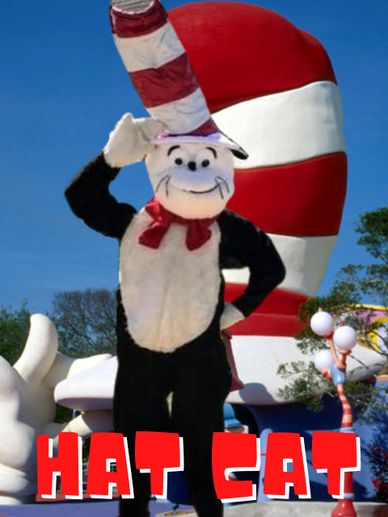 Houston hat cat mascot party character with child wearing a cat photo prop