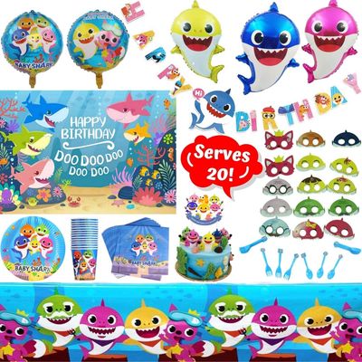 Baby Shark Birthday Party Decorations Kit - 124 Piece Shark Themed Party Supplies Set