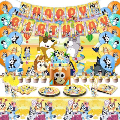 156PCS Bluey Party Supplies ,Bluey Party Decorations set include Plates,Tableware,Balloons,Stickers