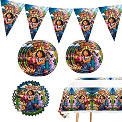 42Pcs Encanto Birthday Party Supplies Table Cover Tablecloth/20 Plates /20 Napkins/Banner