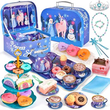 47Pcs Tea Party Set for Little Girls Frozen Toys Inspired Elsa Princess Gift Kids Tea Set & Food set