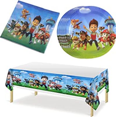 Paw Party Supplies 41Pack include 20 plates, 20 napkins Tablecloth for birthday party