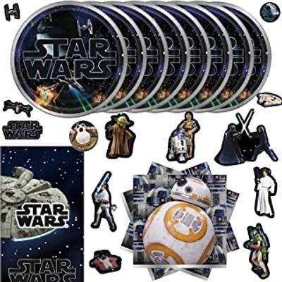 Star Wars Birthday Party Supplies For 16 With Plates, Napkins, Table Cover, 152 Stickers & Porg Pin