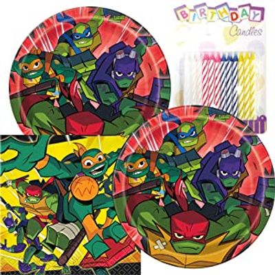 TMNT  Plates & Napkins Party Supplies - 7" Happy Birthday Party Desert Plates & Napkins Serves 16