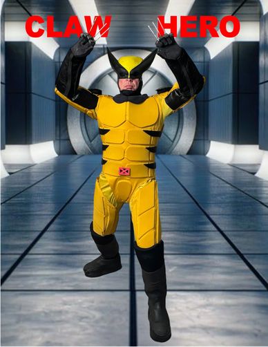 Wolverine cosplay superhero party character for Houston events from Deadpool 3 movie, aka Logan