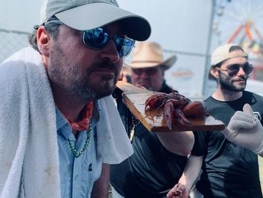 John smells the finished product.