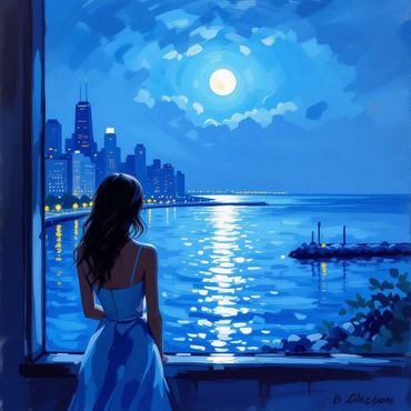 Woman overlooking Lake Michigan