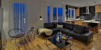 Rénovation Salle de séjour, moderne, contemporain, luxe, chic, couleur bois et noir