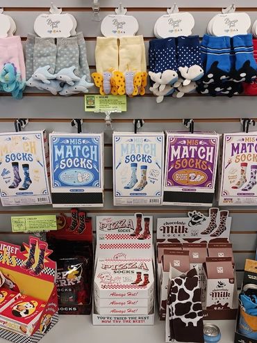 PIERO LIVENTI BOOGIE TOES MISMATCH SOCKS PIZZA SOCKS GIFT SHOP HUNTINGTON BEACH