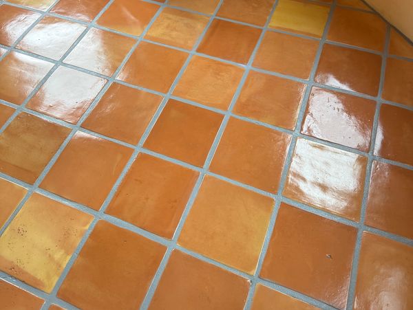 Glossy terracotta floor tiles