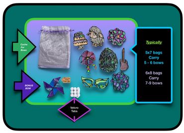 Most purchases include a storage bag, Velcro attachments, and a fun assortment of bows