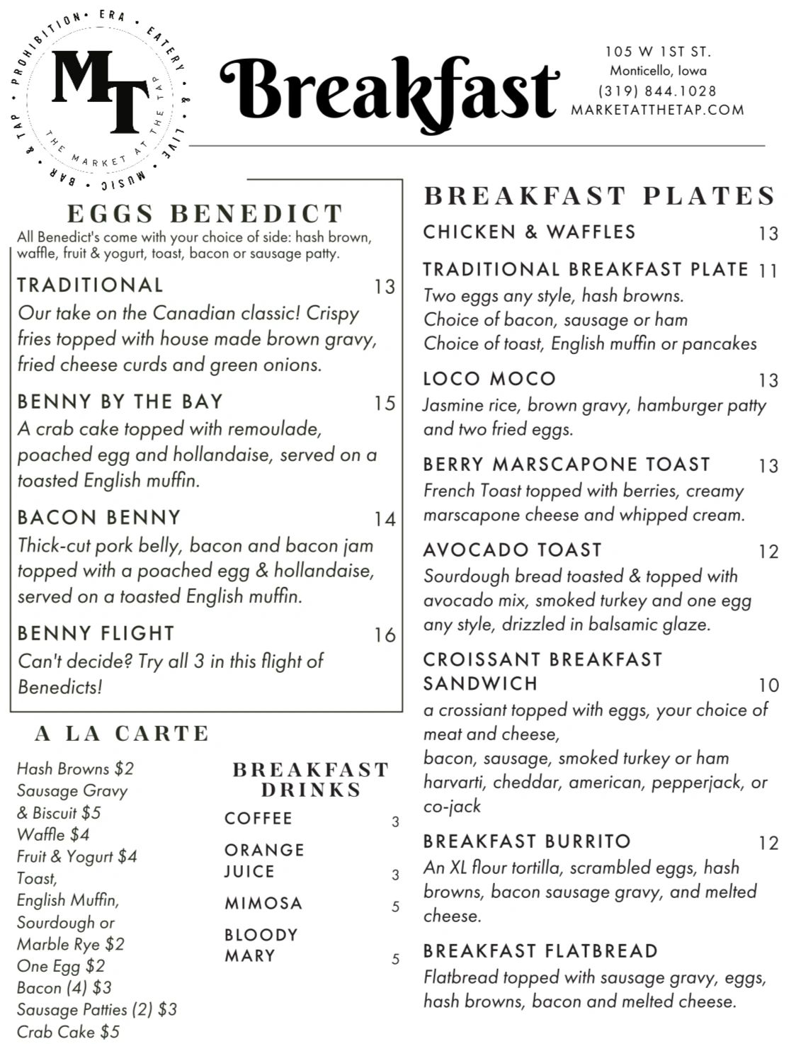 Breakfast menu
