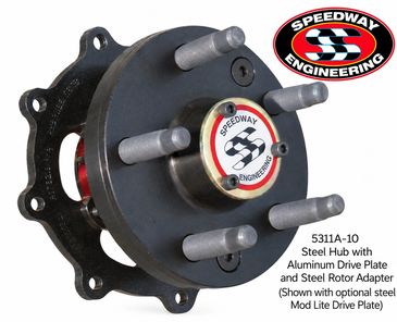 Steel hub with aluminum drive plate and steel rotor adapter.