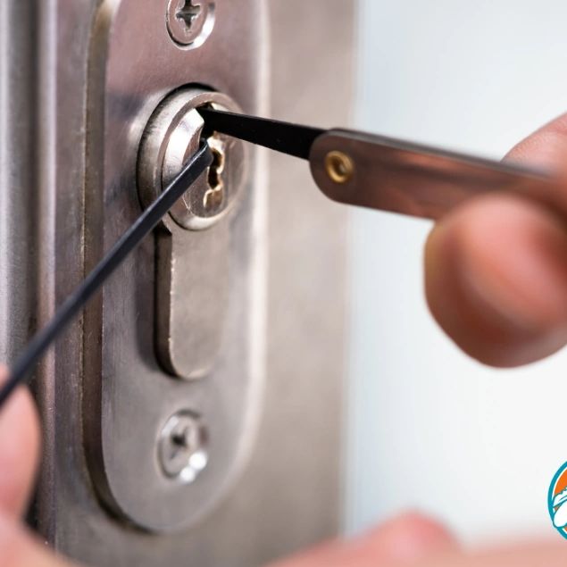Skilled technician carefully repairing a complex lock mechanism on a modern UPVC door.