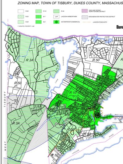 Zoning map of Tisbury, Dukes County, Massachusetts showing various zoning districts.