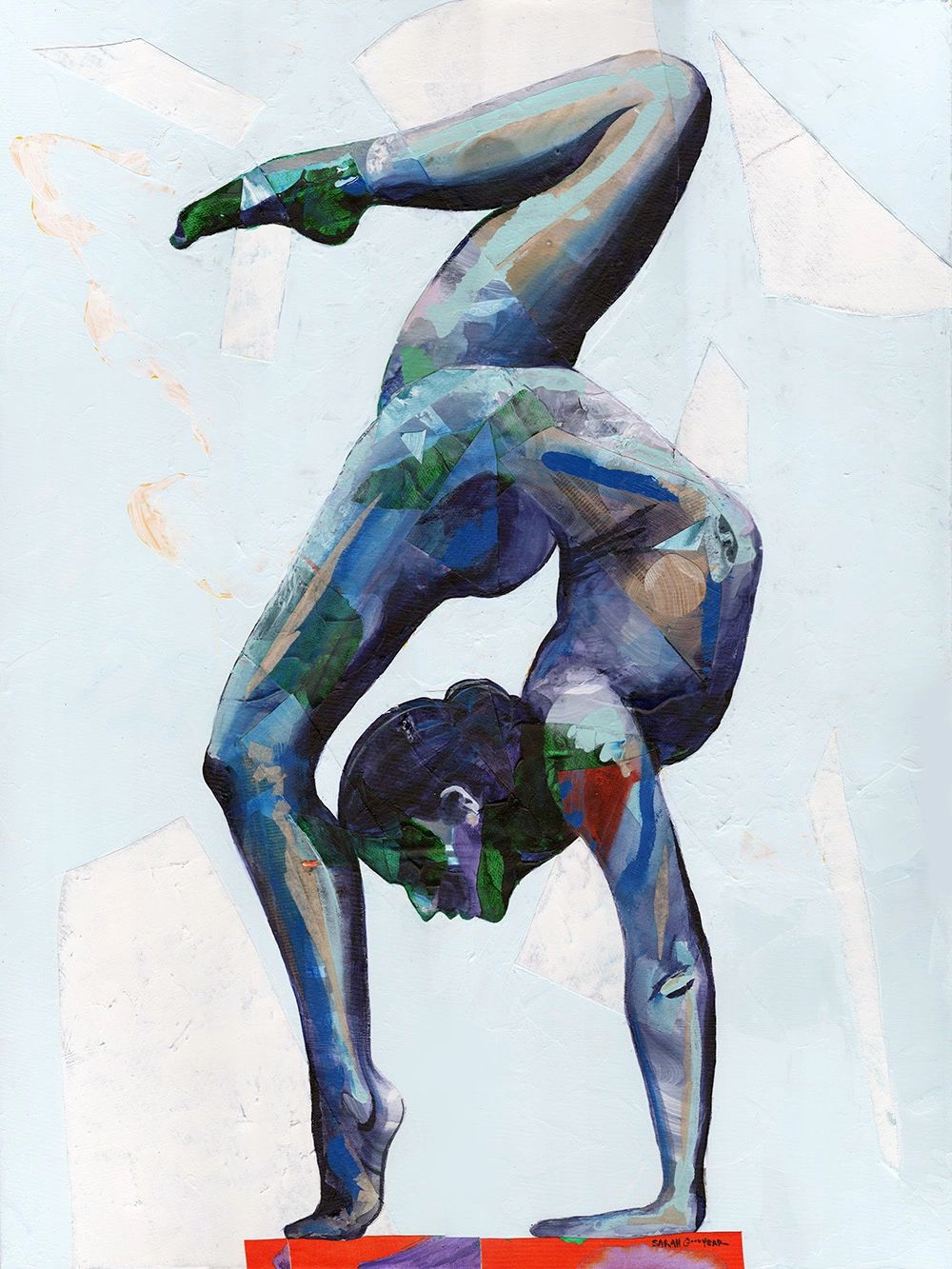 Acrylic painting of a contortionist striking a pose.