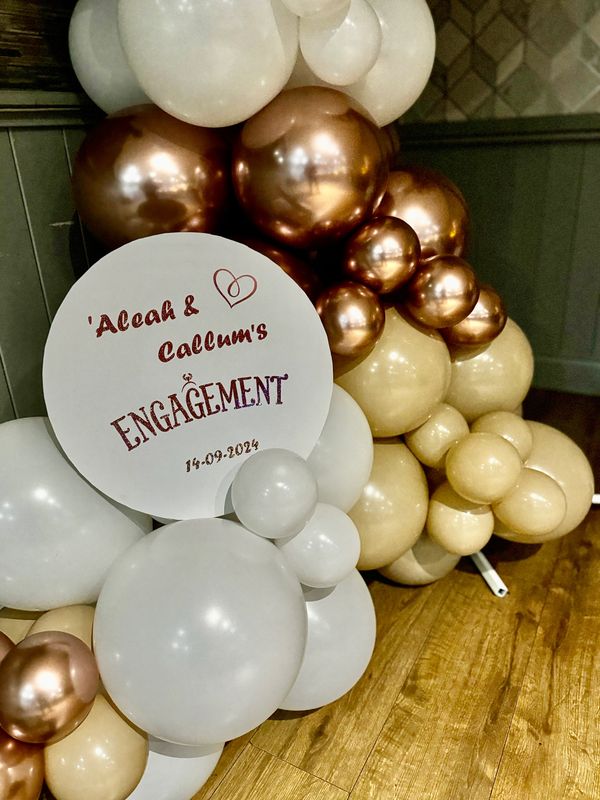 Engagement balloon decoration for Aleah and Callum.