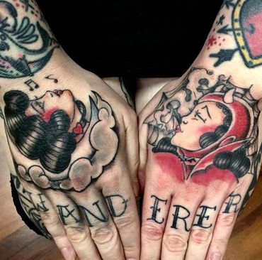 Traditional color hand tattoos